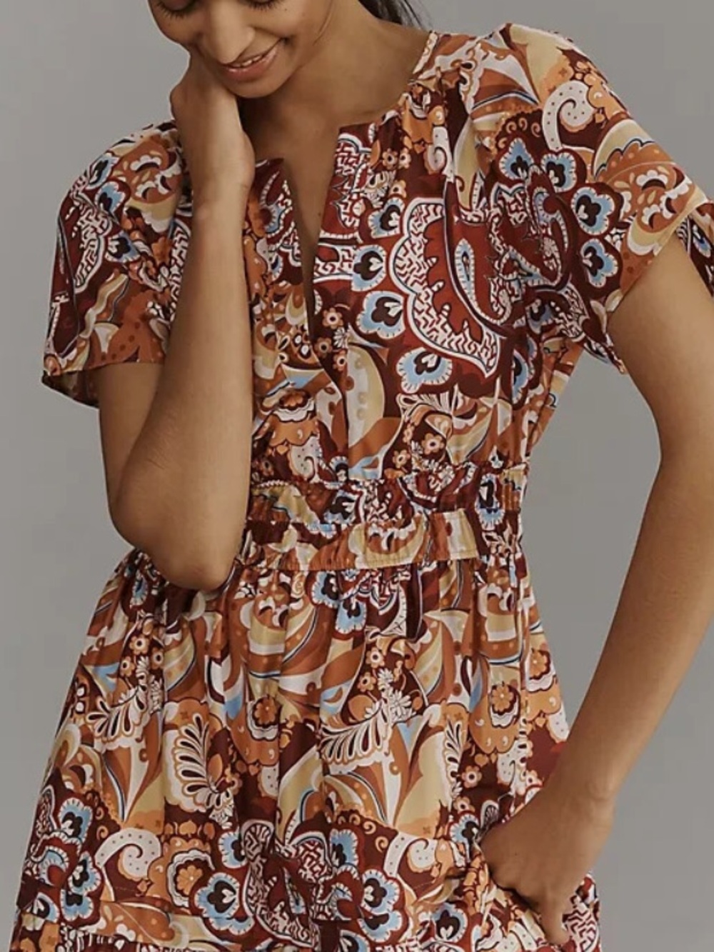 Anthropologie The Summerset Women's Orange Paisley Maxi Dress Size L - Picture 3 of 16
